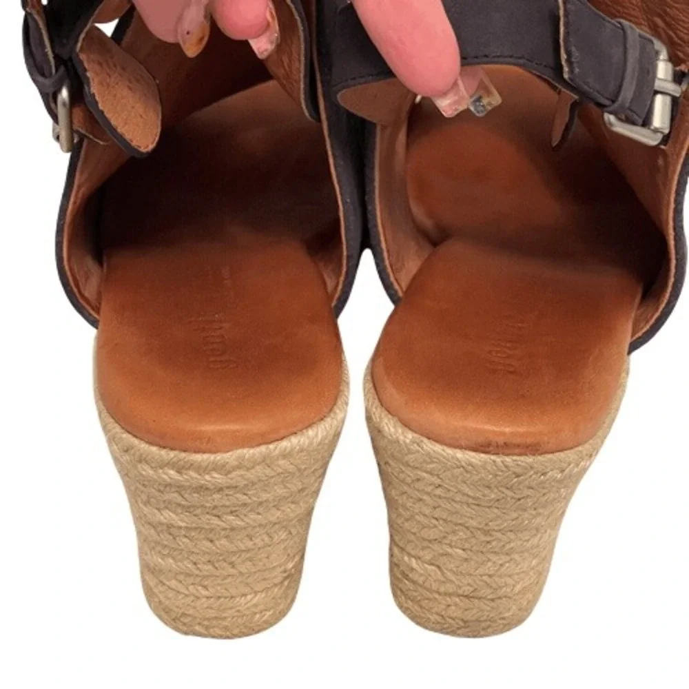 Gentle Souls‎ Katie 2 Gray Leather Espadrille Wedge Sandals Peep Toe Size 11